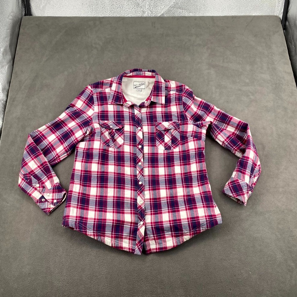 BC Clothing Flannel Shacket Womens Large Multicolor Plaid Sherpa Lined Button Up